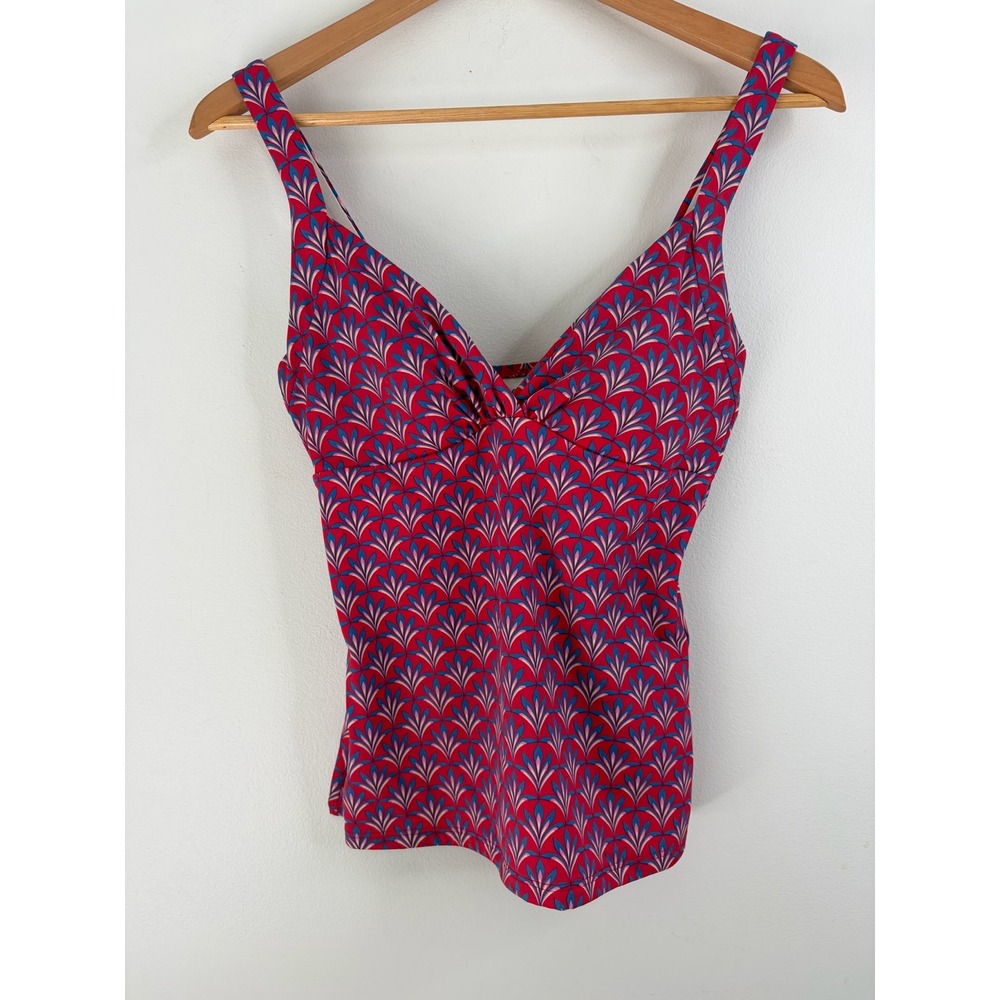 Boden Womens Red Blue Geometric Floral Fan Print Twist Front Tankini Top US 10